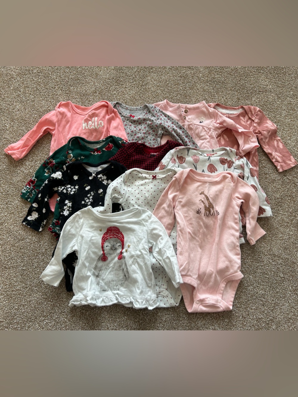 Baby Girls Long Sleeve Onesie & Tops Bundle - Pink, White, Green, Black